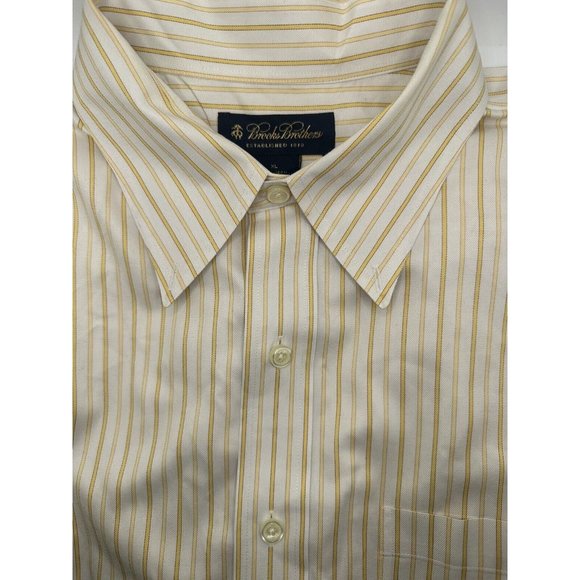 Brooks Brothers Men's Long Sleeve Button Down Shirt‎ Yellow Pinstripe - Size XL - Picture 5 of 6